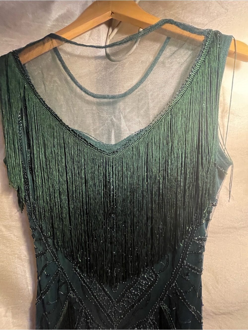 Green Fringe Beaded Women's Dress